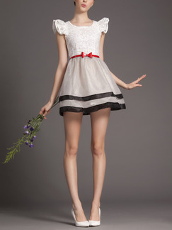 White Chiffon Lace Short Dress for Cocktail Party Casual Evening