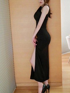 Black Bodycon Halter Maxi Dress for Prom Cocktail Evening