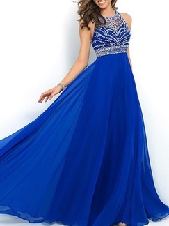 Blue Halter Plus Size Maxi Dress for Prom Cocktail Evening Ball