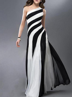 Black and White Maxi One Shoulder Plus Size Dress for Prom Cocktail Evening