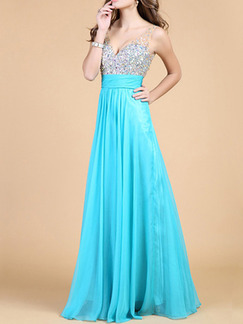 Blue Slip Maxi V Neck Plus Size Dress for Cocktail Prom Ball