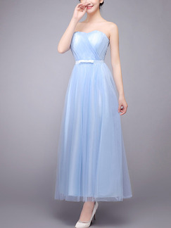 Blue Strapless Maxi Dress for Cocktail Prom Bridesmaid