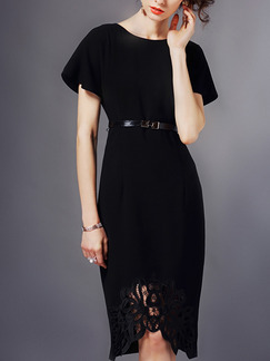 Black Knee Length Slim Embroidery Cutout Knitted Plus Size Dress for Office Evening Party