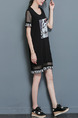 Black Knitted Plus Size Loose Linking Mesh Located Printing Above Knee Dress for Casual