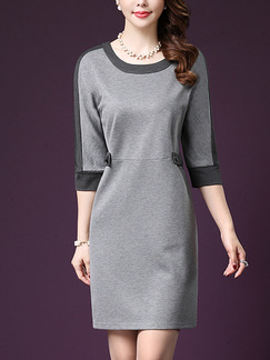 Grey Knitted Plus Size Contrast Linking Sheath Above Knee Dress for Casual Office