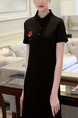 Black Above Knee Slim Embroidery Knitted Shirt Ruffled Plus Size Dress for Casual
