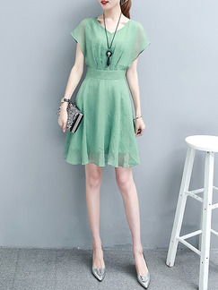 Green Above Knee A-Line Slim Chiffon Plus Size V Neck Dress for Casual Office Party Evening