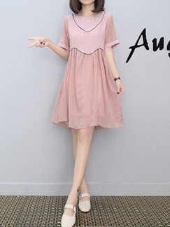 Pink Chiffon Loose Contrast A-Line Plus Size Cute Above Knee Dress for Casual
