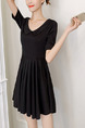 Black Peter Pan Collar Slim Pleated Plus Size Above Knee Dress for Casual Party