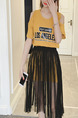 Yellow and Black Two-Piece Off-Shoulder Knitted Mesh Located Printing Contrast Plus Size Dress for Casual Party