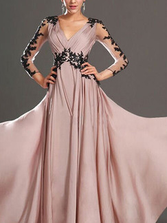 Pink and Black Full Skirt Slim V Neck Open Back Contrast Linking Lace Maxi Plus Size Dress for Cocktail Prom Ball