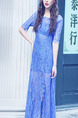 Blue Lace Slim Furcal A-Line See-Through Plus Size Dress for Casual Party Evening