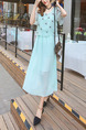 Blue Green Chiffon Seem-Two Printed Band Plus Size Dress for Casual