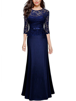 Blue Slim Plus Size Lace Linking Butterfly Knot Dress for Cocktail Prom