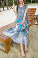 Grey Colorful Chiffon Loose Seem-Two A-Line Linking Contrast Printed Plus Size Dress for Casual Beach