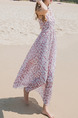 Pink Chiffon Slim Full Skirt V Neck Printed Plus Size Dress for Casual Beach