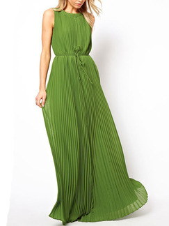 Green Chiffon Loose Pleated Ruffled Band Plus Size Maxi Dress for Casual Party