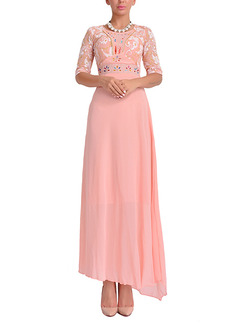 Pink Plus Size Slim Band Bead Maxi Cute Dress for Cocktail Evening