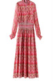 Red Plus Size Printed Adjustable Waist Lattern Sleeve Furcal Dress for Casual