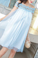 Blue Loose A-Line Cutout Laced Off-Shoulder Above Knee Dress for Casual Party Evening
