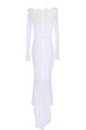 White Plus Size Slim Over-Hip Lace See-Through Off-Shoulder Fishtail Long Sleeve Dress for Cocktail Party Evening Ball