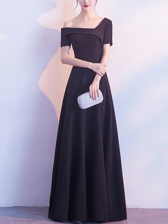 Black Slim Inclined-Shoulder High Waist Maxi One Shoulder Dress for Party Evening Cocktail Prom Bridesmaid
