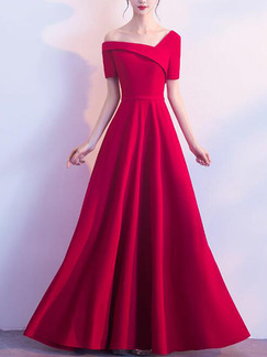 Red Slim Inclined-Shoulder High Waist Maxi One Shoulder Dress for Party Evening Cocktail Prom Bridesmaid