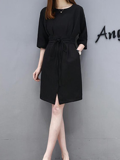 Black Slim Band Furcal Above Knee Plus Size Dress for Casual Party Office