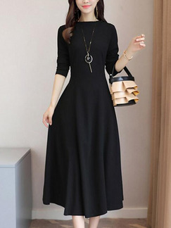 Black Slim High Waist Midi Long Sleeve Plus Size Dress for Casual Party Evening Office