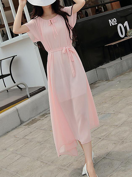 Pink Slim Band Midi Dress for Casual Party