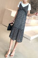 Black and White T Shirt Sling Linking Wave Point Midi Two Piece Dress for Casual Party