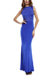 Blue Round Neck Slim  Maxi Linking Rhinestone Fishtail Dress for Party Evening Cocktail Prom Bridesmaid Ball