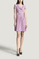 Purple Cowl Neck Slim Lace Linking Bead Pleat Above Knee Fit & Flare Dress for Casual Party Evening