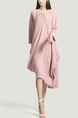 Pink Round Neck Loose Wave point Mesh Linking Irregular Long Sleeves Dress for Casual Party Evening