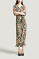 Colorful V Neck Plus Size Loose Full Skirt Linking Printed Midi Dress for Casual Party Evening
