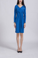 Blue Above Knee Shift Long Sleeve Plus Size Dress for Casual Party Office