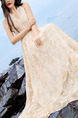 Beige High Waist Hang Neck Open Back Printed Dress for Casual Beach