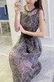 Grey Two-Piece Snakeskin Round Neck See-Through Hem Dress for Casual Party