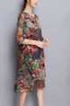 Colorful Plus Size Loose Printed Round Neck Chinese Buttons Dress for Casual Party Evening
