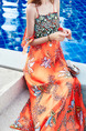 Red Colorful Off-Shoulder Sling Embroidery Printed Asymmetrical Hem  Dress for Casual Party