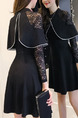 Black Slim A-Line Contrast Linking lace Cloak Over-Hip Long Sleeve Dress for Casual Office Evening Party
