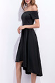 Black Slim Boat Neck Off-Shoulder Asymmetrical Hem Dress for Casual Party Evening
