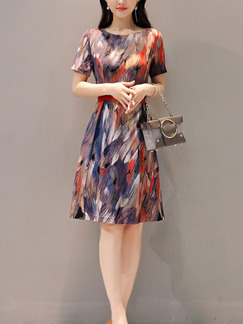 Colorful Slim Printed Knee Length Fit & Flare Plus Size Dress for Casual Office Party