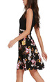 Black and Colorful Slim Linking Printed Above Knee Floral Dress for Casual Party