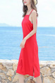 Red Slim Sling Furcal Midi Slip Shift Dress for Casual Beach