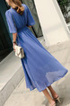 Navy Blue Slim Chiffon High Waist Maxi V Neck Dress for Casual Party Office Evening