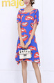 Blue Red and White Slim Printed Above Knee Shift Dress for Casual Party