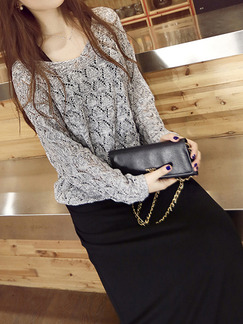 Black and Grey Slim Knitting Maxi Long Sleeve Dress for Casual Party Evening