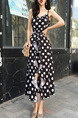 Black and White Slim Polka Dot Maxi Slip Dress for Casual Party Evening
