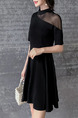 Black Slim Pleated Mesh Above Knee Fit & Flare Pluus Size Dress for Casual Party